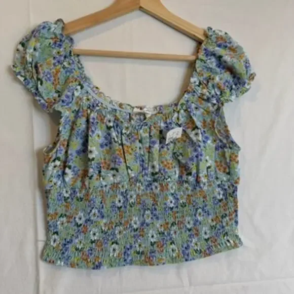 Cottage Core Crop Top Women Lg Floral Tie Smock Milk Maid‎ Feminine Prairie Mine - Picture 5 of 8